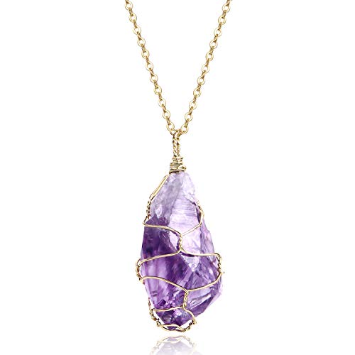 Product Cover BOUTIQUELOVIN Full Wire Wrapped Amethyst Pendant Necklace Healing Chakra Crystal Stone Jewelry