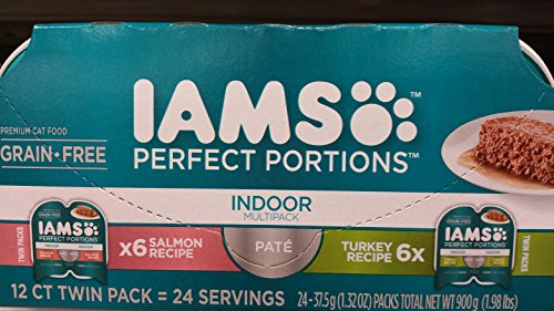Product Cover Iams Premium Cat Food Grain Free Perfect PORTIONS Indoor Multi Pack 6- (12-Servings) Salmon Recipe, 6- (12-Servings) Turkey Recipe