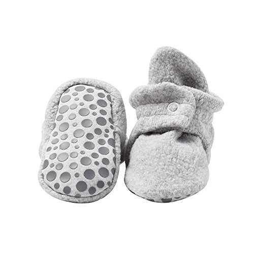 Product Cover Zutano Cozie Fleece Baby Booties with Cotton Lining and Grippers, Unisex, For Infants, Babies, and Toddlers, Heather Gray, 6M-12M