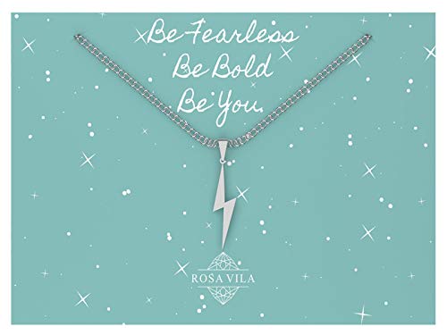 Product Cover Rosa Vila Lightning Bolt Necklace, Be Fearless Necklace, Be Brave Necklace, Inspirational Necklaces for Women, Strength Necklace Pendant, Encouragement Gifts for Women