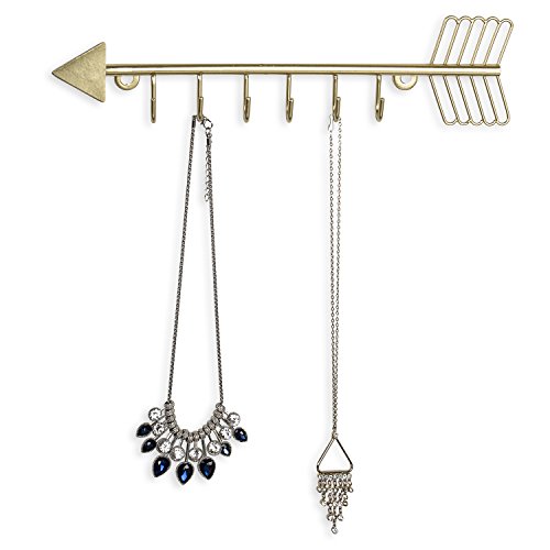 Product Cover Arrow Design Wall Mounted Brass-Tone Metal 6 Hook Necklace Organizer Hanging Rack