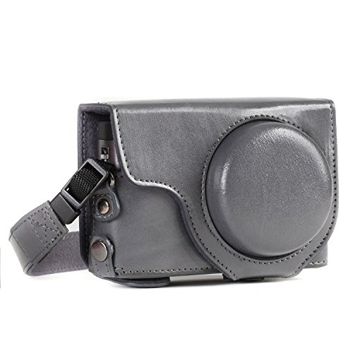 Product Cover MegaGear MG1261 Ever Ready Leather Camera Case compatible with Panasonic Lumix DC-ZS80, DC-ZS70, DC-TZ95, DC-TZ90 - Gray