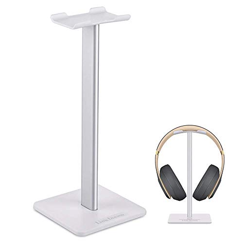 Product Cover Headphone Stand Headset Holder- Gaming Headset Holder with Aluminum Supporting Bar Flexible Headrest Anti-Slip Earphone Stand for All Headphones, White