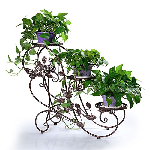 Product Cover Funmall 3-Tiered Plant and Flower Stand Plant Flower Pot Rack with Classic Design,Bronze