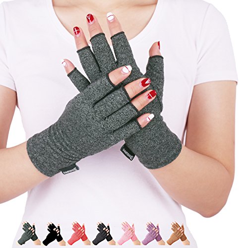 Product Cover Arthritis Compression Gloves Relieve Pain from Rheumatoid, RSI,Carpal Tunnel, Hand Gloves Fingerless for Computer Typing and Dailywork, Support for Hands and Joints (Gray, Medium)