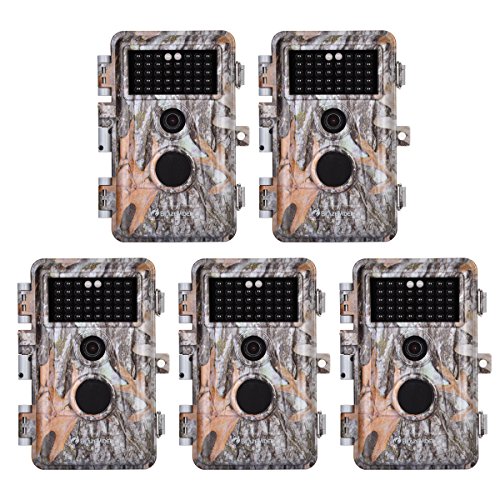Product Cover BlazeVideo 5-Pack 16MP HD Video No Glow Hunting Cameras, Wildlife Game Trail Cam with 38 IR LEDs, up to 65ft Night Vision, PIR Sensor Motion Activated, IP66 Waterproof, Short Trigger, 2.4