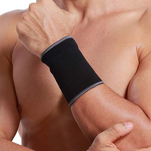 Product Cover Neotech Care Wrist Band Support Sleeve (1 Unit) - Elastic & Breathable Knitted Fabric Compression Brace - for Tennis, Gym, Sport, Tendonitis - Black Color (Size XL)