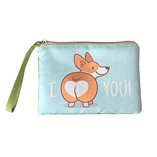 Product Cover Rantanto Cute Canvas Cash Coin Purse, Make Up Bag, Cellphone Bag With Handle (BG0009 Corgi Dog)