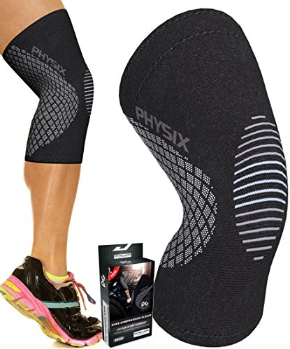 Product Cover Physix Gear Knee Support Brace - Premium Recovery & Compression Sleeve for Meniscus Tear, ACL, MCL Running & Arthritis - Best Neoprene Stabilizer Wrap for Crossfit, Squats & Workouts (Single Grey S)