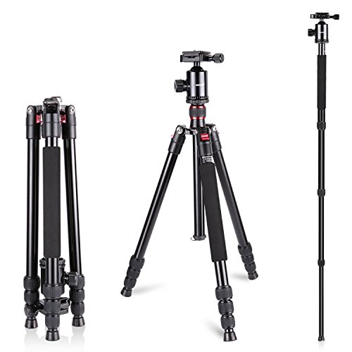 Product Cover Neewer Aluminum Alloy 64 inches/162 Centimeters Camera Travel Tripod Monopod with 360 Degree Ball Head,1/4 inch Quick Shoe Plate and Bag for DSLR Camera Video Camcorder up to 26.5 pounds/12 kilograms