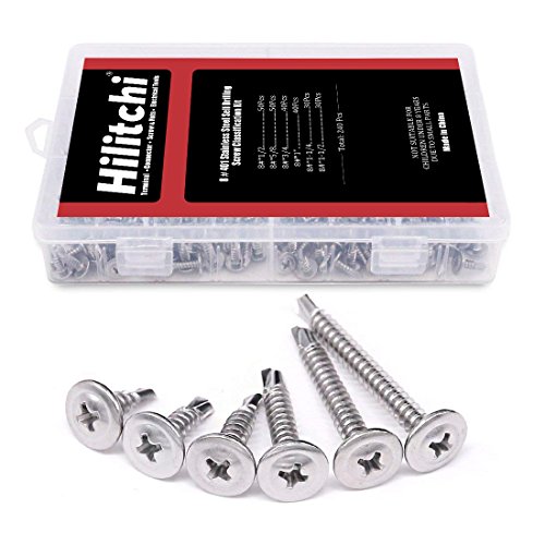 Product Cover Hilitchi 410 Stainless Steel Wafer Head Phillips Self Drilling Screws Sheet Metal Tek Screws Assortment Kit, Modified Truss Head Self Driller - Size: #8 x 1/2