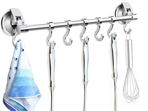 Product Cover iRomic Suction Cup Hook Hanger Holder Rack Rail Towel Bar Organizer for Bathroom Shower Wreath, Loofah,Robe,Towel,Coat,Cloth,Kitchen Utensils,Wall Mounted on Glass Door,Window,Tile Wall