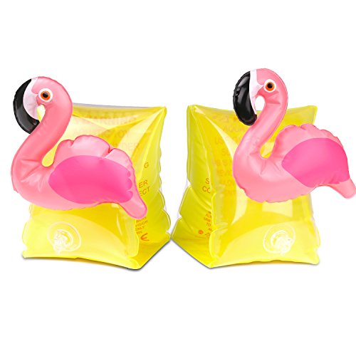Product Cover HeySplash Inflatable Arm Bands for Kids Floatation Sleeves Floats Tube Water Wings Swimming Arm Floats Cute, Flamingo Yellow