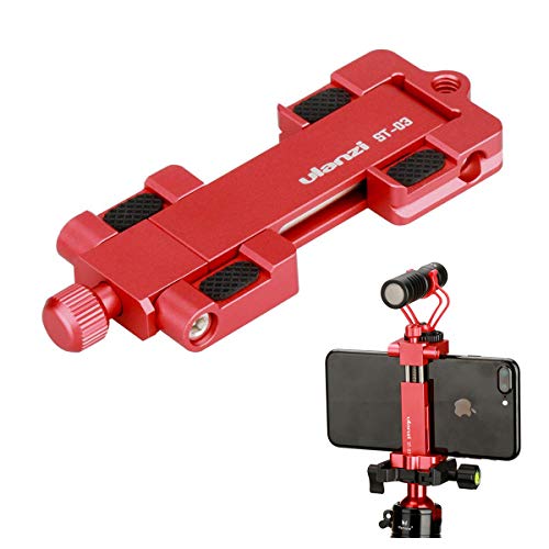 Product Cover Ulanzi ST-03 Metal Smart Phone Tripod Mount with Cold Shoe Mount and Arca-Style Quick Release Plate for iPhone Xs X 8 7 Plus Samsung Huawei,Cell Phone Tripod Holder Clip Adapter (Red)