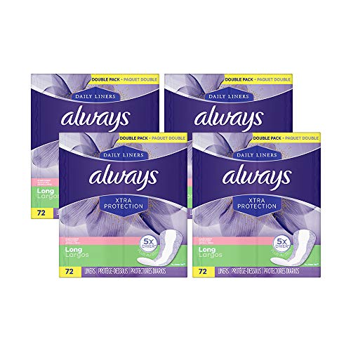 Product Cover Always Xtra Protection Daily Feminine Panty Liners for Women, Long Length, Fresh Scent, 72 Count (Pack of 4)