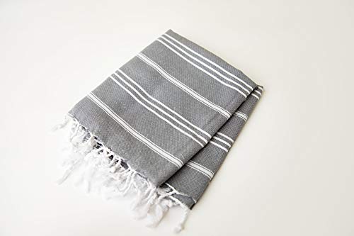Product Cover (Set of 2) Palace Hand Towel 100% Turkish Cotton Hand-loomed Bath Beach Towel Peshtemal Scarf (26.5 x 35.5 inches) (60 x 90 cm) (Grey)