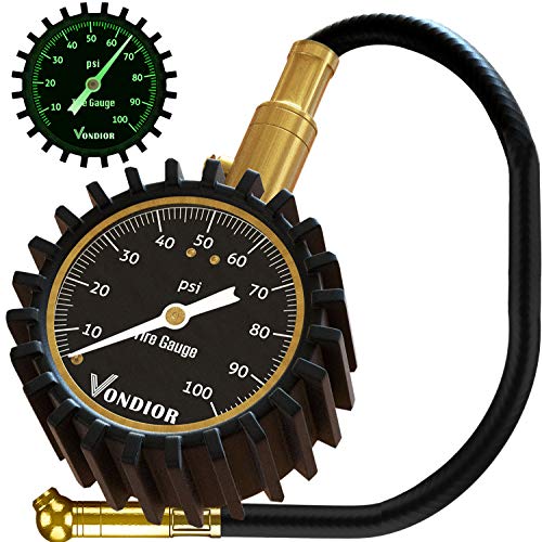 Product Cover Tire Gauge - (0-100 PSI) Heavy Duty Tire Pressure Gauge. Certified ANSI Accurate with Large 2 Inch Easy to Read Glow Dial, Low - High Air Pressure Tire Gauge for Motorcycle/Car/Truck Tires
