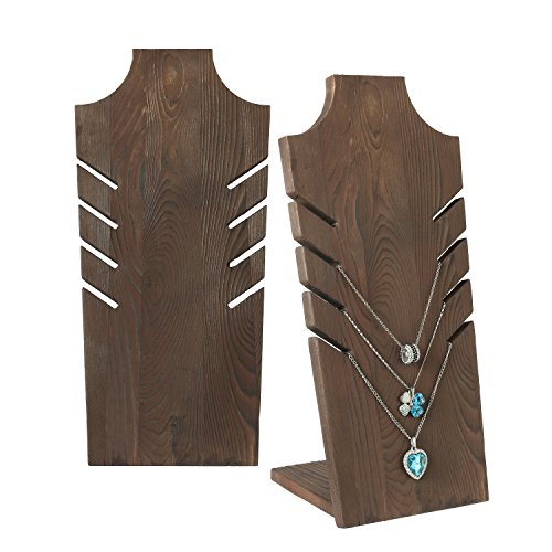 Product Cover MyGift Set of 2 Natural Wood Multiple Necklace Bust Display Stand, Brown - Holds up to 5 Necklaces