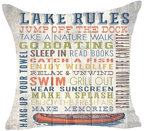 Product Cover Retro Wood Grain Ground Lake Rules Jump Off The Dock Go Boating Relax And Unwind Enjoy The Fresh Air Make Memories Cotton Linen Square Decorative Home Indoor Throw Pillow Case Cushion Cover 18 