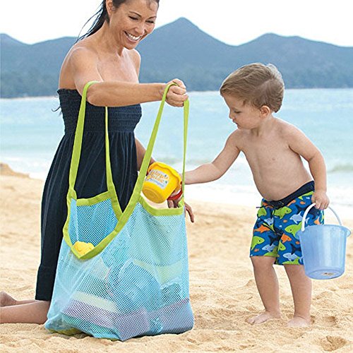 Product Cover Vi.yo Large Sand Water Away Toys Beach Mesh Bag Perfect for Holding Kid's Toys, Balls, Beach Shells Pouch Tool or Other Beach Items Necessaries Beach Toy Storage Bag (Green)