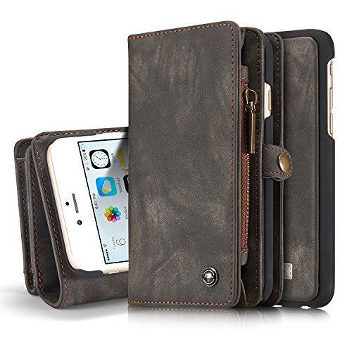 Product Cover iPhone 6s Plus Wallet Case, iPhone 6 Plus Detachable Cover, XRPow 2In1 Multi-Functional Removable Magnetic Back Cover 11 Card Slots & 3 Cash Pocket Premium Folio Zipper Wallet Case 5.5