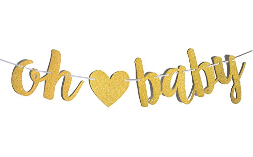 Product Cover FECEDY Gold Glittery Letters OH Baby with Heart Banner for Baby Shower