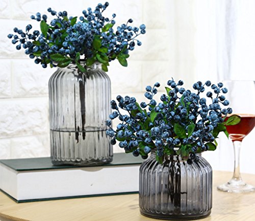 Product Cover Mistari 10 Pcs Plastic Artificial Flowers California Berries Blueberry Fruit Fake Silk Flowers Home Decorative Party Wedding (Blue)