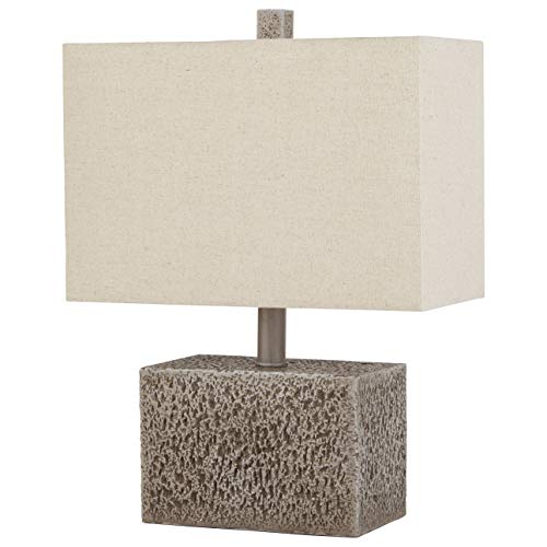 Product Cover Stone & Beam Modern Slate Rock Table Desk Lamp with Light Bulb And Linen Shade,16