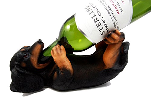 Product Cover Ebros Kitchen Decor Purebreed Pedigree Canine Dog Wine Bottle Holder Figurine Statue (Black and Tan Dachshund)