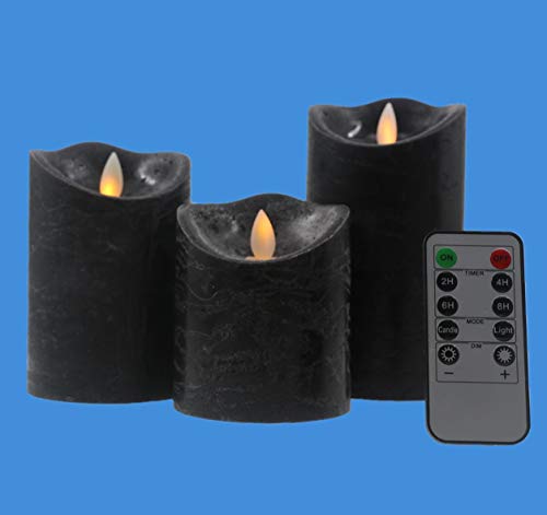 Product Cover Kitch Aroma Marble Black flameless candles 3 x 4/5/6inch Battery Operated LED Pillar Candles with Moving Flame Wick,Wave Top,Pack of 3