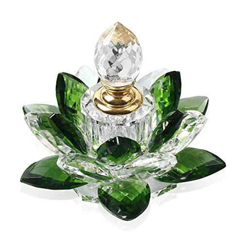 Product Cover JQJ Crystal Perfume Bottles Empty Lotus Flower Figurines Gifts for Women (Green)