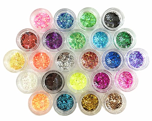 Product Cover Glitter Powder Sequins for Slime,Arts & Crafts Extra Solvent Resistant Glitter Powder Shakers,Assorted Colors (24 Pack Sequins)