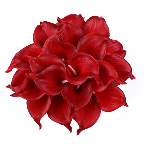 Product Cover Leagel Calla Lily Bridal Wedding Bouquet Head Lataex Real Touch Flower Bouquets (20, Red)