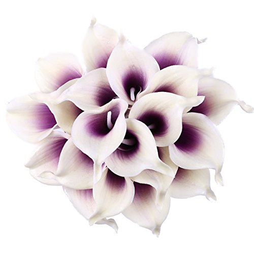 Product Cover Leagel Calla Lily Bridal Wedding Bouquet Head Lataex Real Touch Flower Bouquets (20, Purple White)