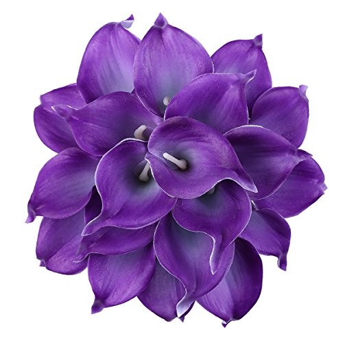 Product Cover Leagel Calla Lily Bridal Wedding Bouquet Head Lataex Real Touch Flower Bouquets (20, Purple)