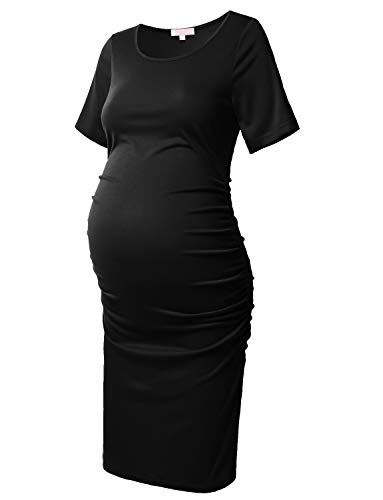 Product Cover Women's Bodycon Maternity Dress Casual Short Sleeve Ruched Sides Knee Length Pregnant Dresses Black M