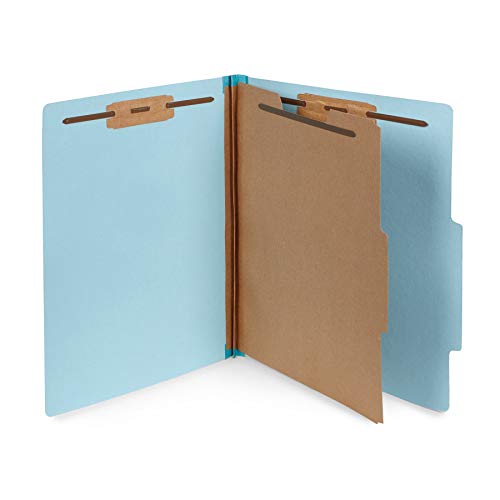 Product Cover 10 Blue Classification Folders - 1 Divider - 2 Inch Tyvek Expansions - Durable 2 Prongs Designed to Organize Standard Medical Files, Law Client Files, Office Reports - Letter Size, Blue, 10 Pack