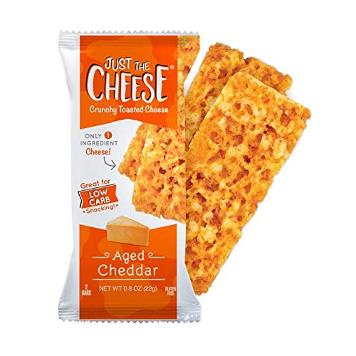 Product Cover Just The Cheese Bars, Crunchy Baked Low Carb Snack Bars - 100% Natural Cheese. High Protein and Gluten Free, Aged Cheddar (12 Two-Bar Packs)