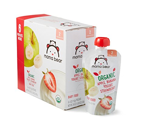 Product Cover Amazon Brand - Mama Bear Organic Baby Food, Stage 2, Apple Banana Yogurt Strawberry, 4 Ounce Pouch (Pack of 12)