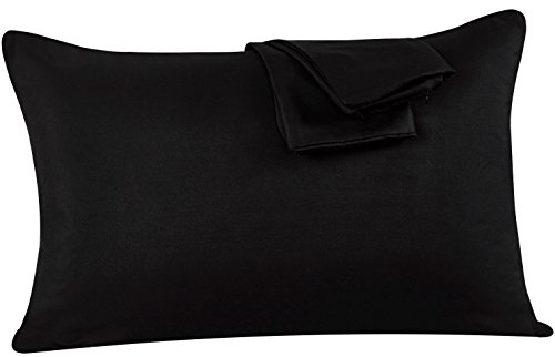 Product Cover Mohap Zipper Pillowcases for Kids 2 Pieces Super Soft and Durable Double Brushed Microfiber Plush Experience Machine Washable Black Queen