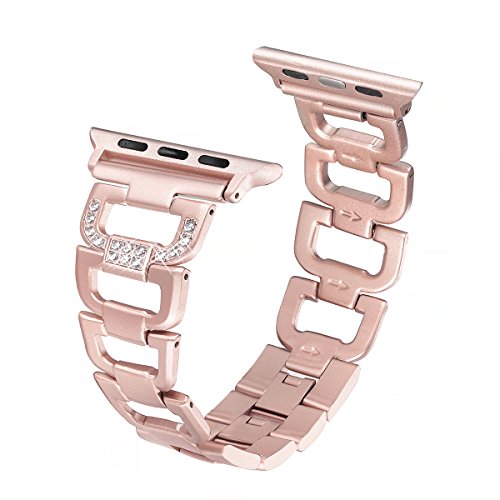 Product Cover Secbolt Bling Band Compatible Apple Watch Band 38mm 40mm iWatch Series 5, Series 4, Series 3, Series 2, Series 1, Diamond Rhinestone Stainless Steel Metal Wristband Strap, Rose Gold