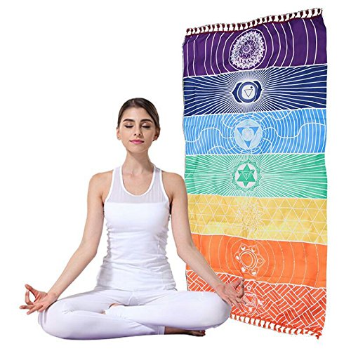Product Cover USHOT Rainbow Chakra Tapestry Towel Yoga Mat Sunscreen Shawl Tapestry Hippy Boho Gypsy