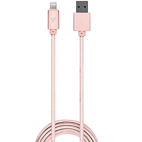 Product Cover vCharged Pink/Rose Gold 12 FT Longest MFi Certified Lightning Cable Nylon Braided USB Charging Cord Compatible with iPhone & iPad