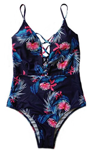 Product Cover dilinte One Piece Swimwear Front Strappy Cross Women's Swimsuit Floral Print Bathing Suit