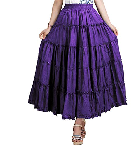 Product Cover CoutureBridal Womens Elastic Tiered Boho Long Circle Broomstick Peasant Skirt Dance Purple One Size