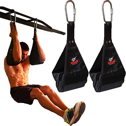 Product Cover Premium Ab Slings Straps - Rip-Resistant Heavy Duty Pair for Pull Up Bar Hanging Leg Raiser Fitness with Big D-Ring Steel Quick Connectors, Superb Arm Padding for Abdominal Training Workout Equipment
