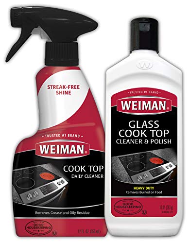 Product Cover Weiman Ceramic and Glass Cooktop Cleaner - 10 Ounce - Stove Top Daily Cleaner Kit - 12 Ounce - Glass Ceramic Induction Cooktop Cleaning Bundle for Heavy Duty Mess Cleans Burnt-on Food