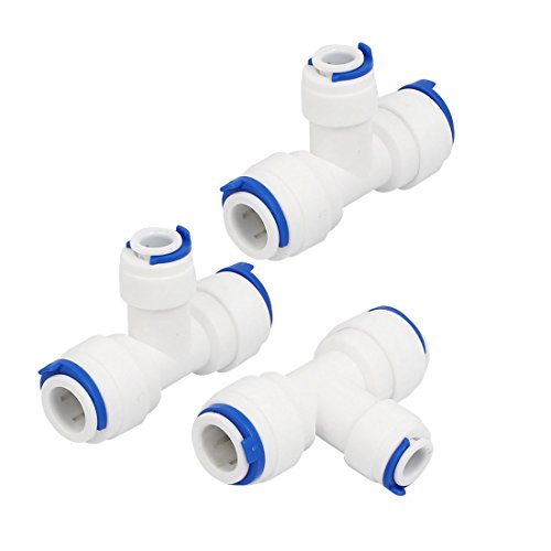 Product Cover uxcell 3/8-inch x 3/8-inch x 1/4-inch T Shaped 3 Way Tube Quick Push in Connector 3pcs for RO Water System