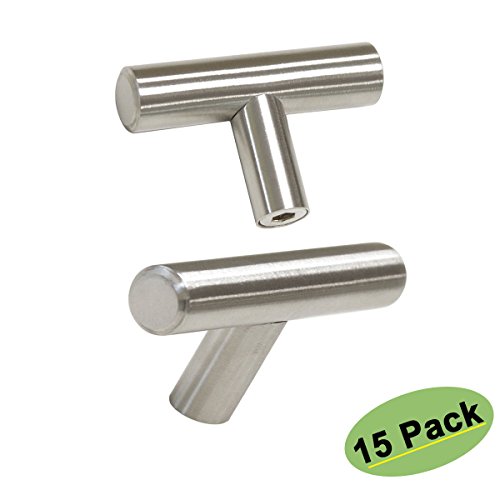 Product Cover homdiy Brushed Nickel Cabinet Knobs 15 Pack Kitchen Knobs for Cabinets - HD201SN Kitchen Cabinet Hardware Knobs Brushed Nickel 2in 50mm Length Single Hole T Bar Cabinet Pulls Metal Drawer Knobs