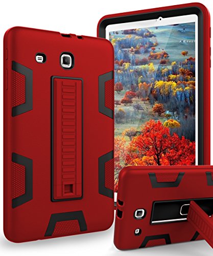 Product Cover TIANLI Samsung Galaxy Tab E 9.6 Case Anti-Scratch Shockproof Three Layer Full Body Armor Protection with Sturdy Kickstand Anti-Fingerprint,Red Black